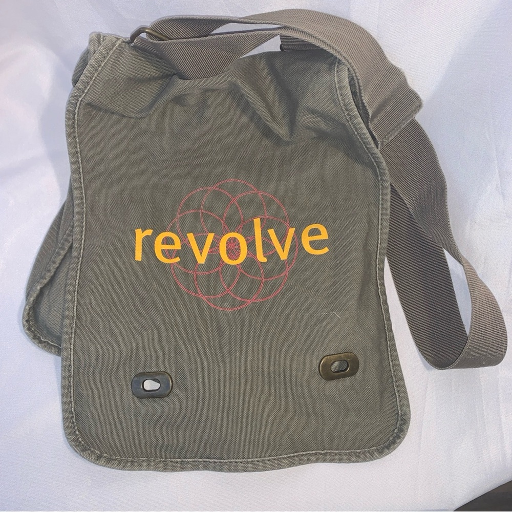 REVOLVE Purse Olive Green Canvas Crossbody Messenger Bag Cotton Yellow Logo